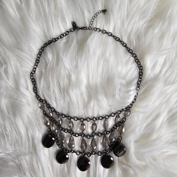 💎Charming Charlie Vintage Gun Metal Acrylic Drop Smokey Quartz Link Necklace - Picture 3 of 6